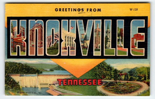 Greetings From Knoxville Tennessee Large Letter Postcard Linen 1959 Vintage Tenn