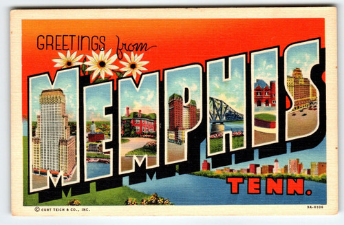 Greetings From Memphis Tennessee 1950's Large Letter Postcard Linen Curt Teich