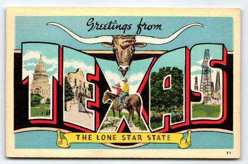 Greetings From Texas Beals Large Big Letter The Lone Star State Postcard Linen
