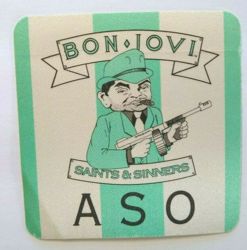 Bon Jovi Backstage Pass Gangster With Gun Original 1989 Rock Concert ASO Aqua