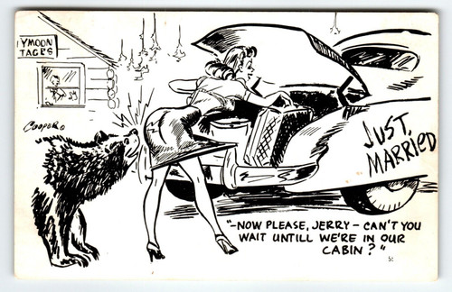 Sexy Women Bear Just Married Postcard Comical Adult Humor Laff Card Vintage