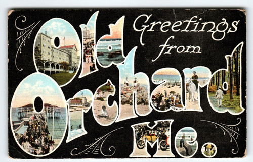 Greetings From Old Orchard Maine 1920's Large Letter Multi View Postcard Tichnor