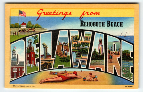 Vintage Greetings from Rehoboth Beach Delaware Postcard Curt Teich Linen 1940's