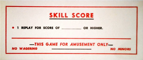 Skill Score Pinball Or Arcade Machine Original Score Value Card Vintage 1950's