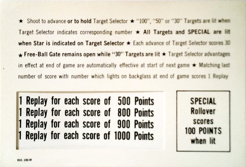 Bally Bullfight 1965 Pinball Game Machine Original Instruction & Score Card