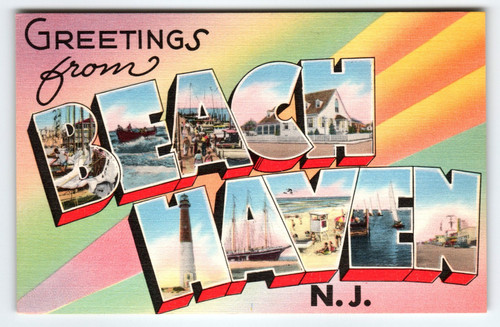 Vintage 1940's Linen Postcard - Greetings from Beach Haven, N.J. - Scenic Views