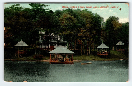 Vintage Ross Fenton Farm Deal Lake Asbury Park NJ 1910 Postcard Gazebos Canoe