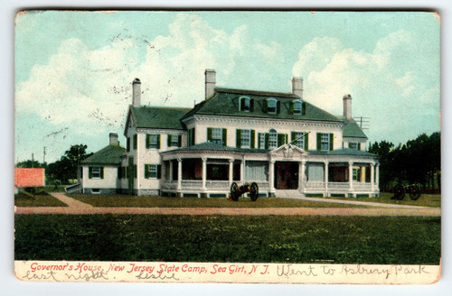 Antique Postcard Governor's House NJ State Camp Sea Girt New Jersey 1907 Litho