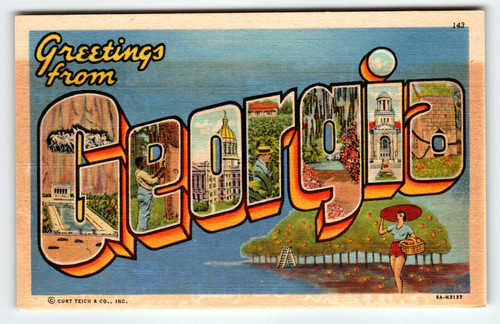 Vintage Large Letter Postcard Greetings from Georgia State Capitol Peach Girl