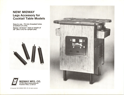 Midway Arcade Game Flyer Original 1980s Cocktail Sit down Table Legs 1981