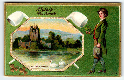 St Patrick's Day Irish Greeting Postcard Ross Castle Lake Killarney Ireland