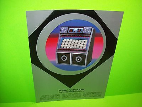 Rowe SAPPHIRE 7 Original 1983 NOS Jukebox Phonograph Music Promo Sales Flyer