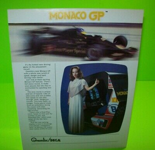 Monaco GP Arcade FLYER Original Gremlin 1979 Video Game Artwork Sheet Race Drive