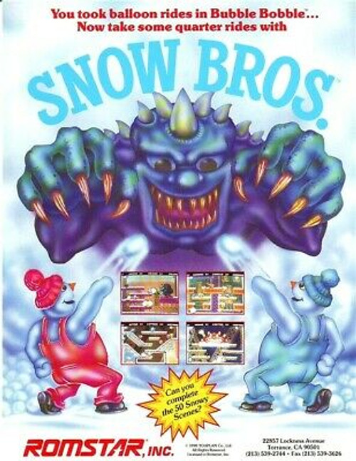Romstar Snow Bros Arcade FLYER 1990 Original NOS Video Game Artwork Sheet Scarce