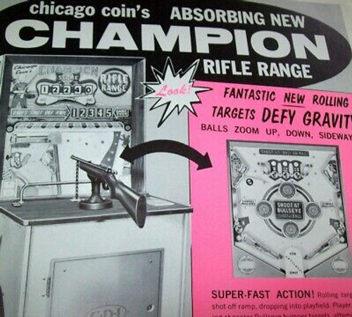 Champion Rifle Range FLYER Original NOS Chicago Coin 1962 Gun Pinball Game Art