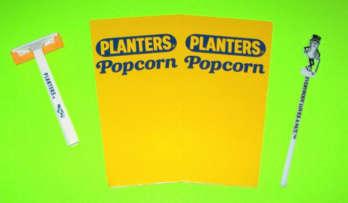 Planters Mr Peanut Vintage Advertising Set Of 3 Items Shaver Swizzle Popcorn Box