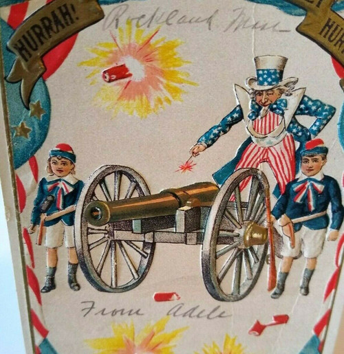 Antique Uncle Sam Shooting Cannon 4th Of July Postcard Embossed Card Series 258