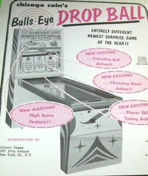 Bulls Eye Drop Ball Arcade FLYER Chicago Coin 1959 Original NOS Shuffle Game Art