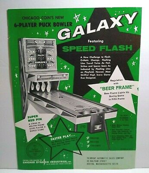 Galaxy Arcade Game FLYER Shuffle Alley Bowler Artwork Original Chicago Coin 1969