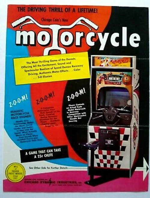 Motorcycle Arcade FLYER Chicago Coin 1970 Original Cycle Race Driving Game Art