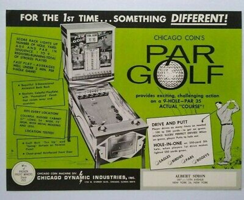 Chicago Coin Par Golf Arcade FLYER 1965 NOS Mannequin Golfer Game Paper Artwork