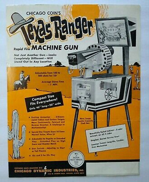 Chicago Coin Texas Ranger Gatling Gun Arcade FLYER 1964 Original Art Print Sheet