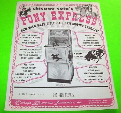 Chicago Coin Pony Express Arcade FLYER 1962 Original NOS Rifle Shooting Gallery