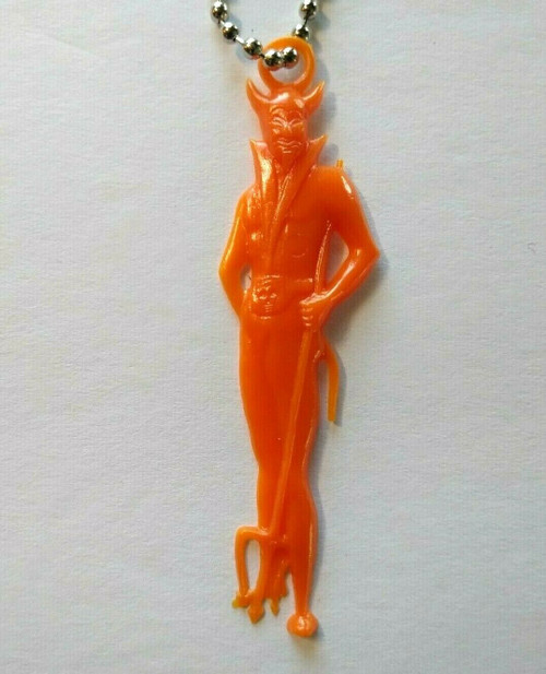 Vintage Halloween Plastic Devil Satan Keychain Charm Gothic Spooky Gift Orange