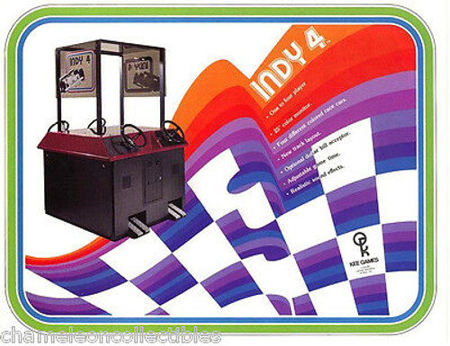 Indy 4 Arcade FLYER Original Atari 1976 Retro Game Video Artwork Sheet Cool Wall Art Gift