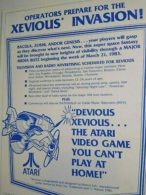 Xevious Arcade FLYER Teaser RARE Original 1983 Video Game Paper Artwork Atari