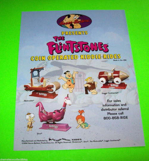 The FLINTSTONES Just Kiddie Rides 1994 Original Promo Flyer FRED DINO BARNEY