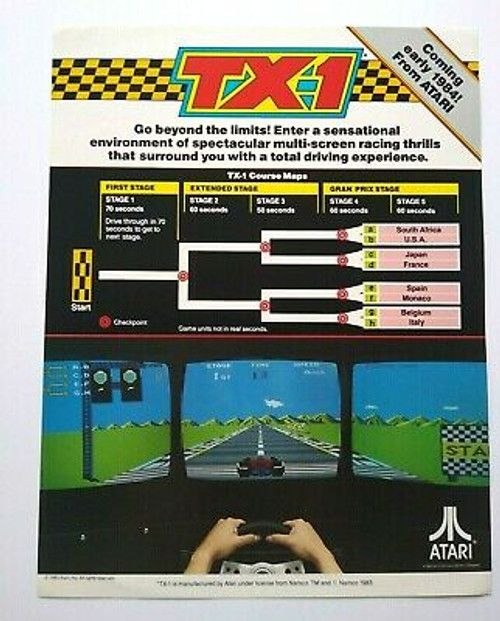 Atari TX1 Arcade FLYER Original Video Game Paper Artwork 1983 Rare Early Teaser