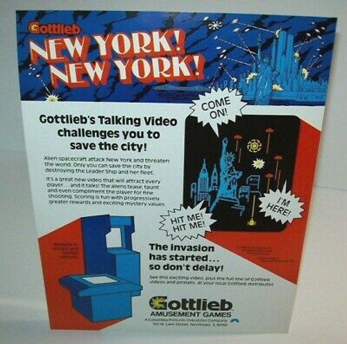New York NY Arcade FLYER Original 1980 Gottlieb Video Game Artwork Sheet UFO