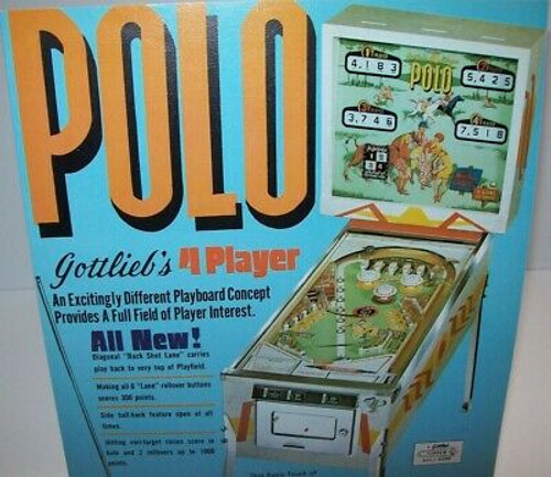 Polo Pinball FLYER Original 1970 Gottlieb Game Retro Vintage Sports Pony Horses