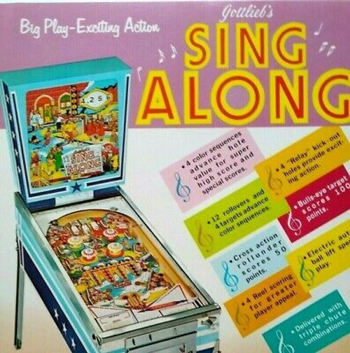 Sing Along Pinball FLYER Original Gottlieb 1967 NOS Game Paper Artwork Sheet