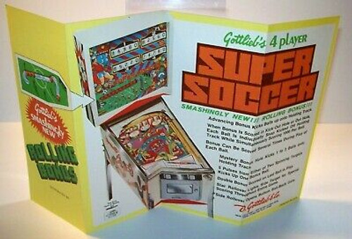 Gottlieb Super Soccer Pinball FLYER Original NOS 1975 Game Retro Sports Artwork