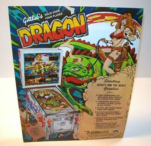 Dragon Pinball FLYER Original Gottlieb Game Art Print Sexy Beauty And The Beast