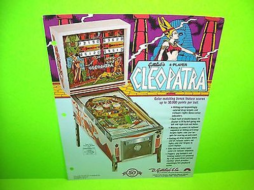 Gottlieb CLEOPATRA Original 1977 Flipper Game Pinball Machine Promo Sales Flyer