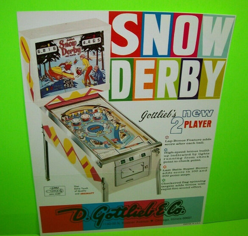 Snow Derby Pinball Machine FLYER Original 1970 Promo Artwork Gottlieb Vintage