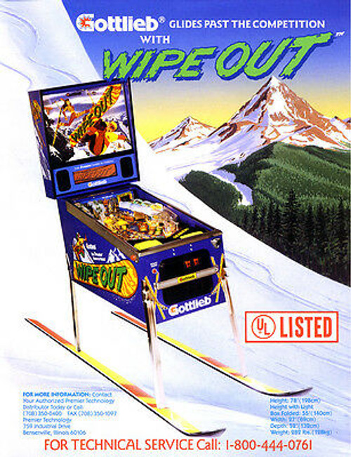 WIPE OUT Pinball Machine Flyer Original 1993 NOS Snowboard Sports Theme GOTTLIEB