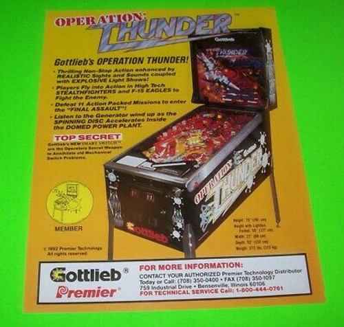 Operation Thunder Pinball FLYER Original NOS Gottlieb 1992 Space Age Promo Art