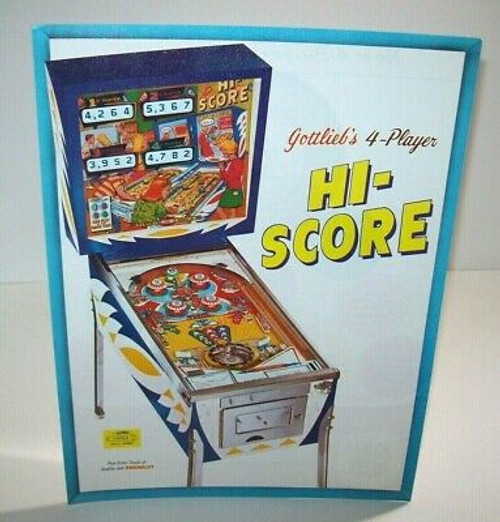 Hi Score Pinball FLYER Original Gottlieb 1967 NOS Flipper Game Artwork Sheet