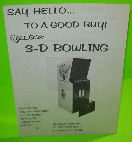 3D Bowling Arcade FLYER 1978 Original Video Game Promo Artwork Early Version NOS