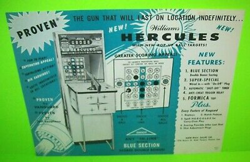 Hercules Arcade FLYER Williams 1959 Original Rifle Gun Shooting Game Art Sheet