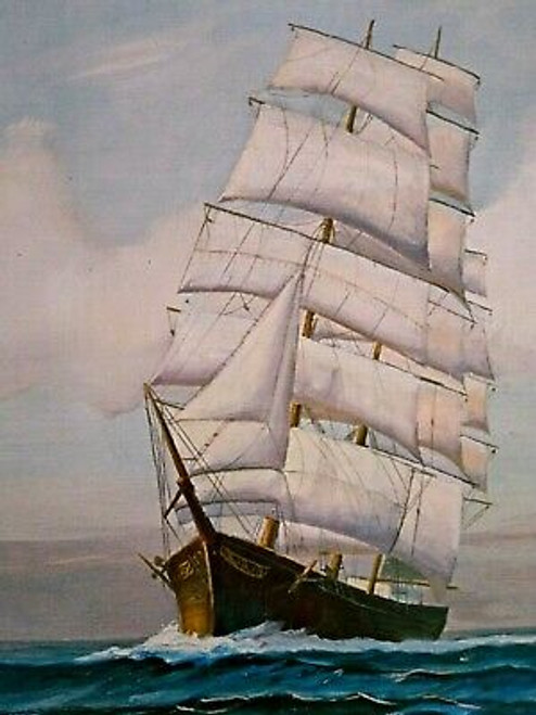 Sailing Pirate Ship Art Print H Paxton Vintage Lithograph Nautical Clipper Boat