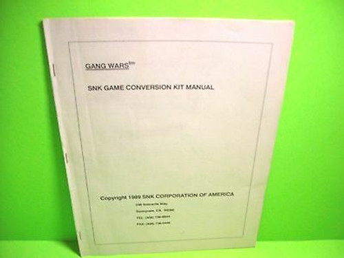 SNK GANG WARS Original 1989 Video Arcade Game Conversion Kit Service Manual