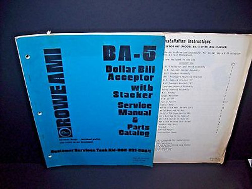 Rowe BA-5 Original 1980 Dollar Bill Change Machine Service Parts Manual Catalog