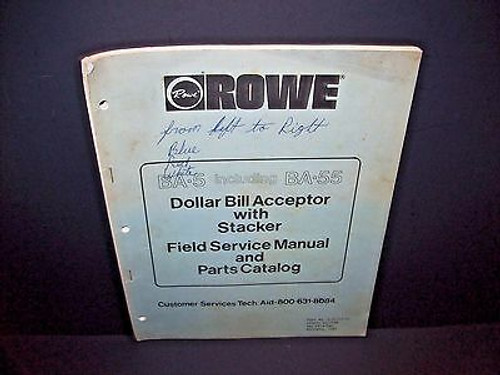 Rowe BA-5 & BA-55 Original 1981 Dollar Bill Change Machine Service Parts Manual