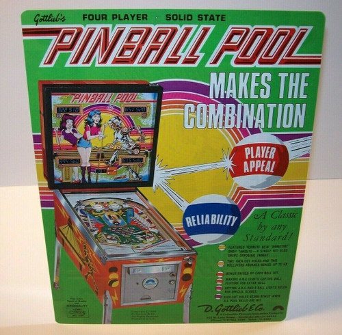 Pinball Pool FLYER Original 1979 Gottlieb Game Artwork Sheet Robot Billiards