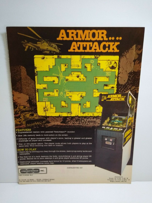 Armor Attack Video Arcade Game Promo AD Artwork 1981 Retro Gaming Cinematronics